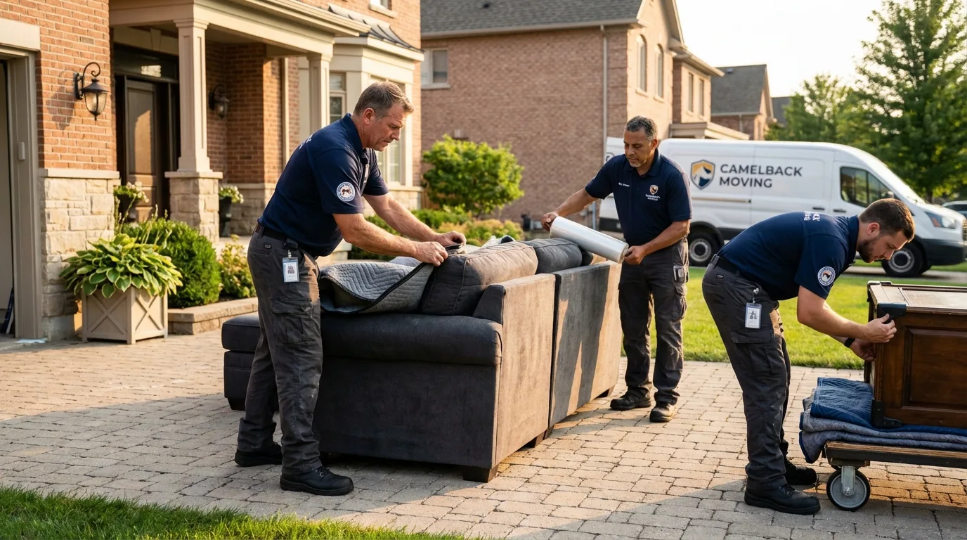 Large estate moving crew wrapping furniture in Brighton, TN